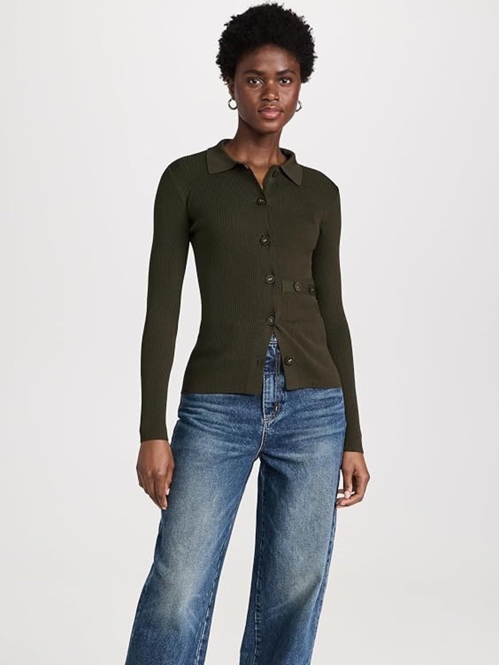 PISTOLA Kealy Olive Green Ribbed Button-Up Cardigan
